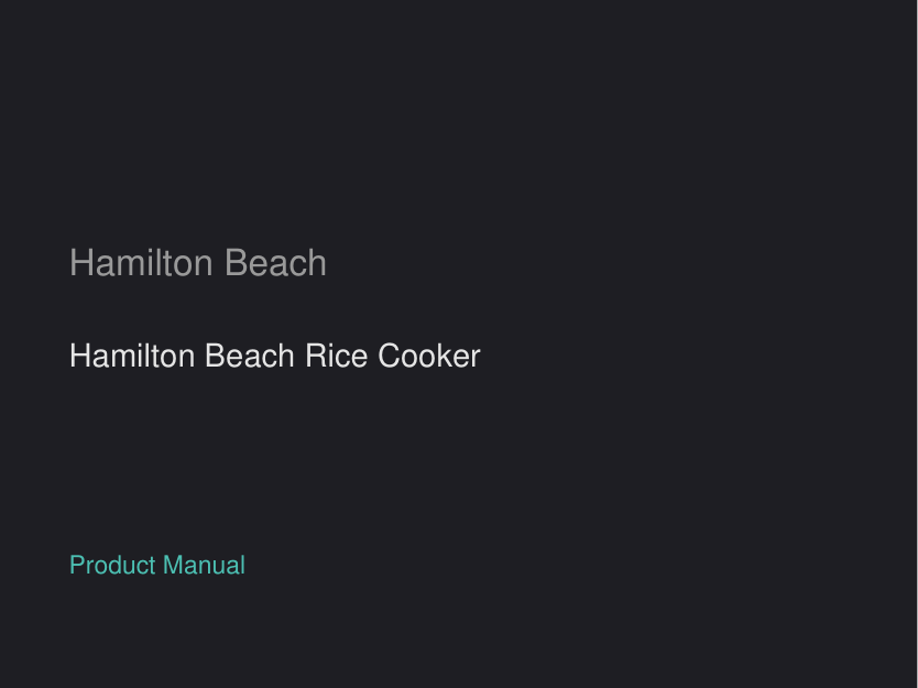 Hamilton Beach Hamilton Beach Rice Cooker manual