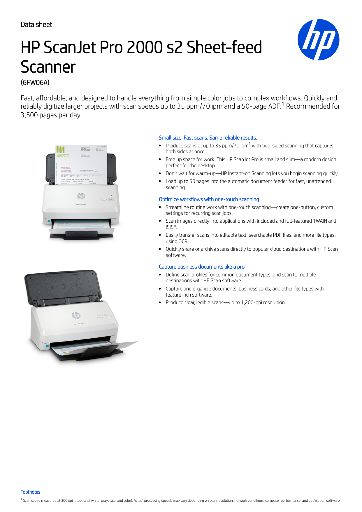 HP Scanjet Pro 2000 S2 Sheet Feed Scanner manual