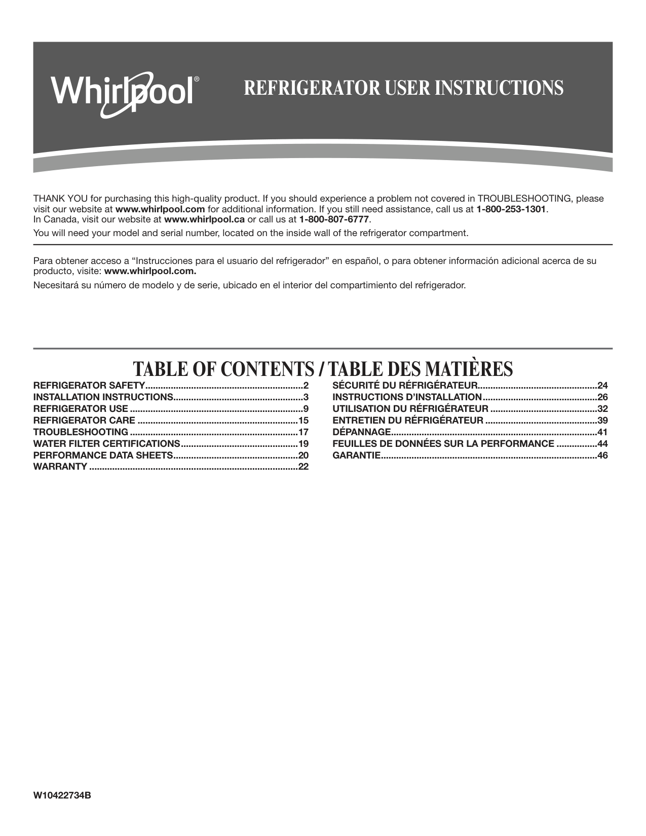 Whirlpool Sp40801 Built In Refrigerator