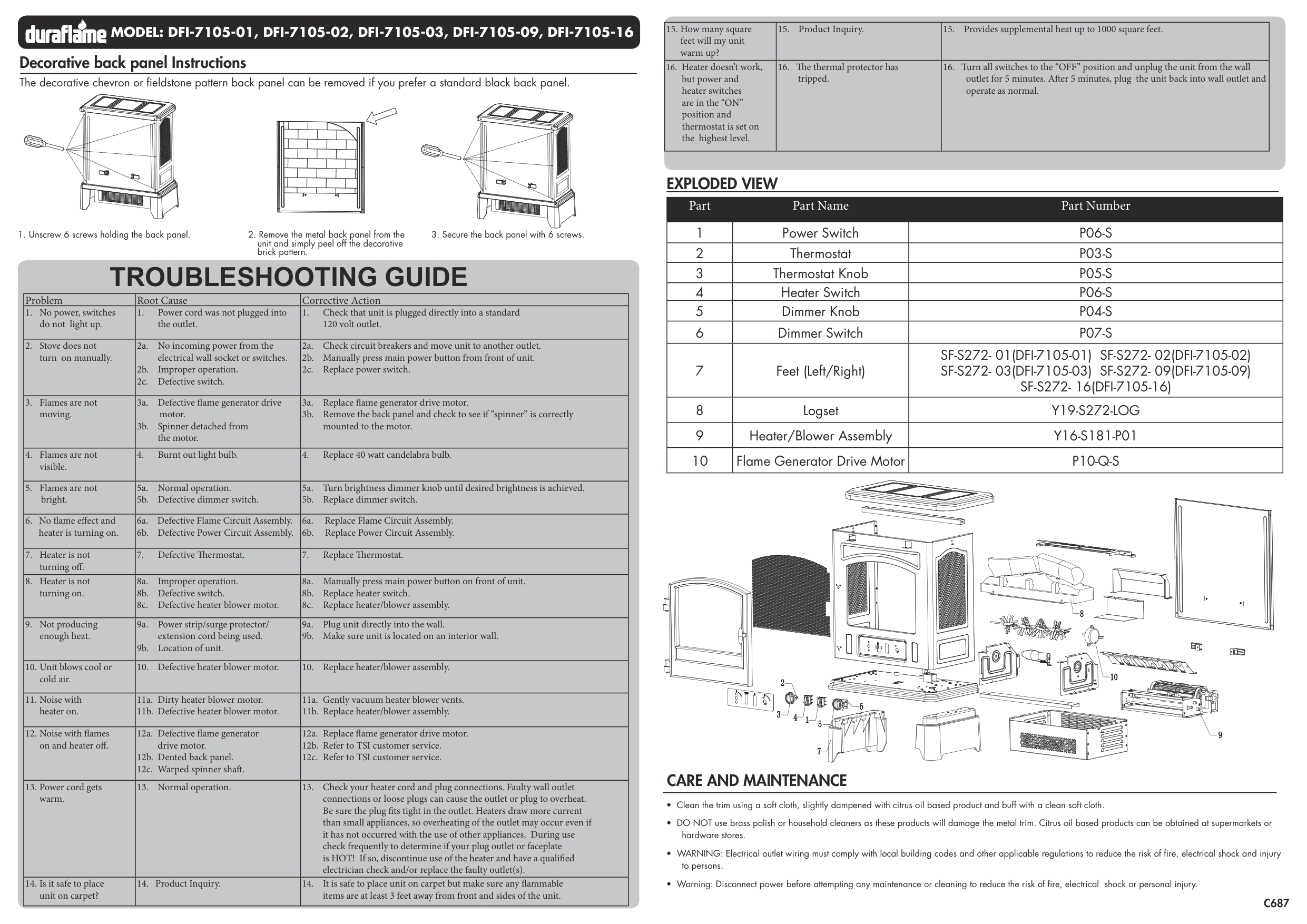 Manual page 2 — Duraflame error Thermal protector tripped