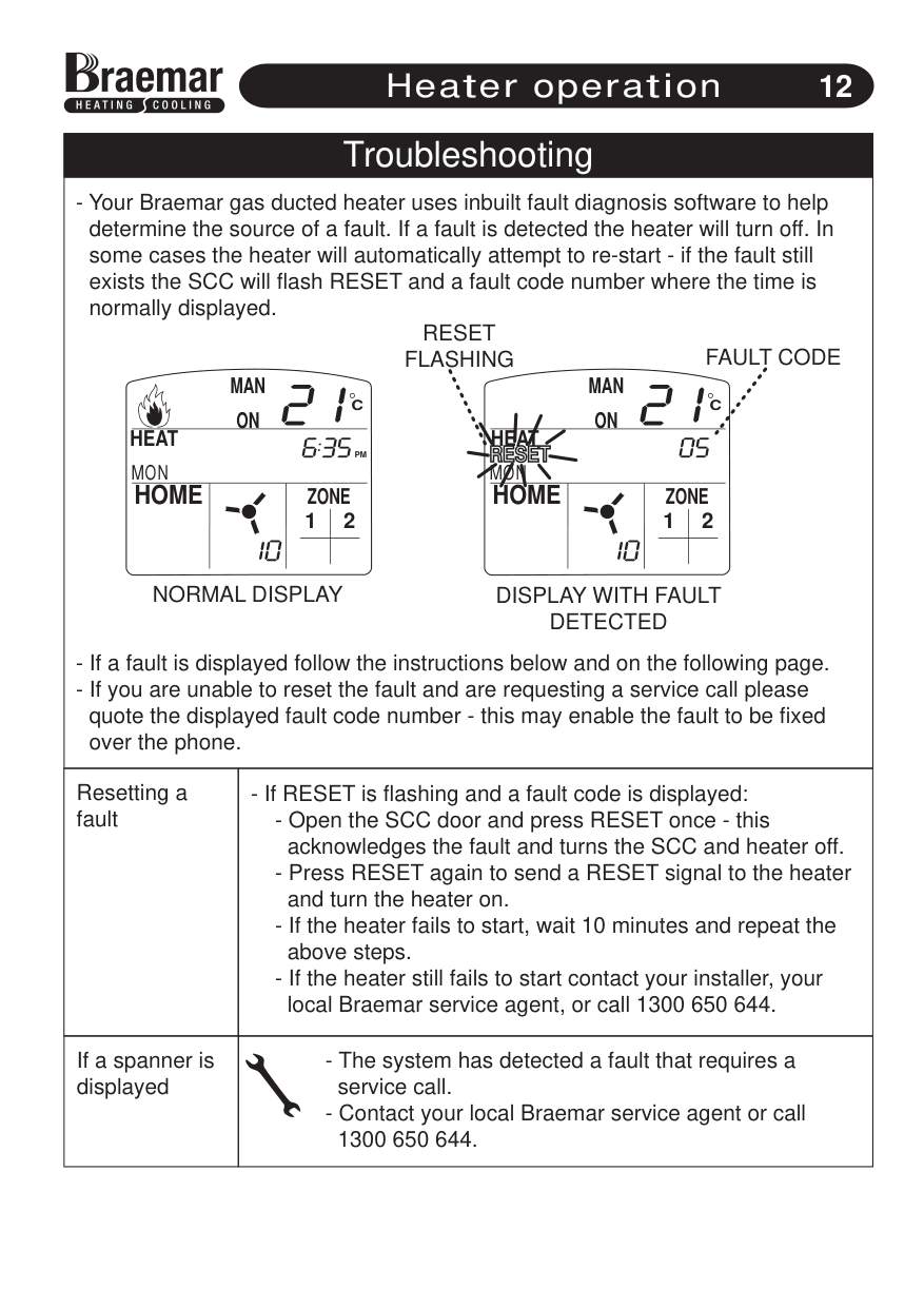 Manual page 15 — Braemar error FAULT CODE 07