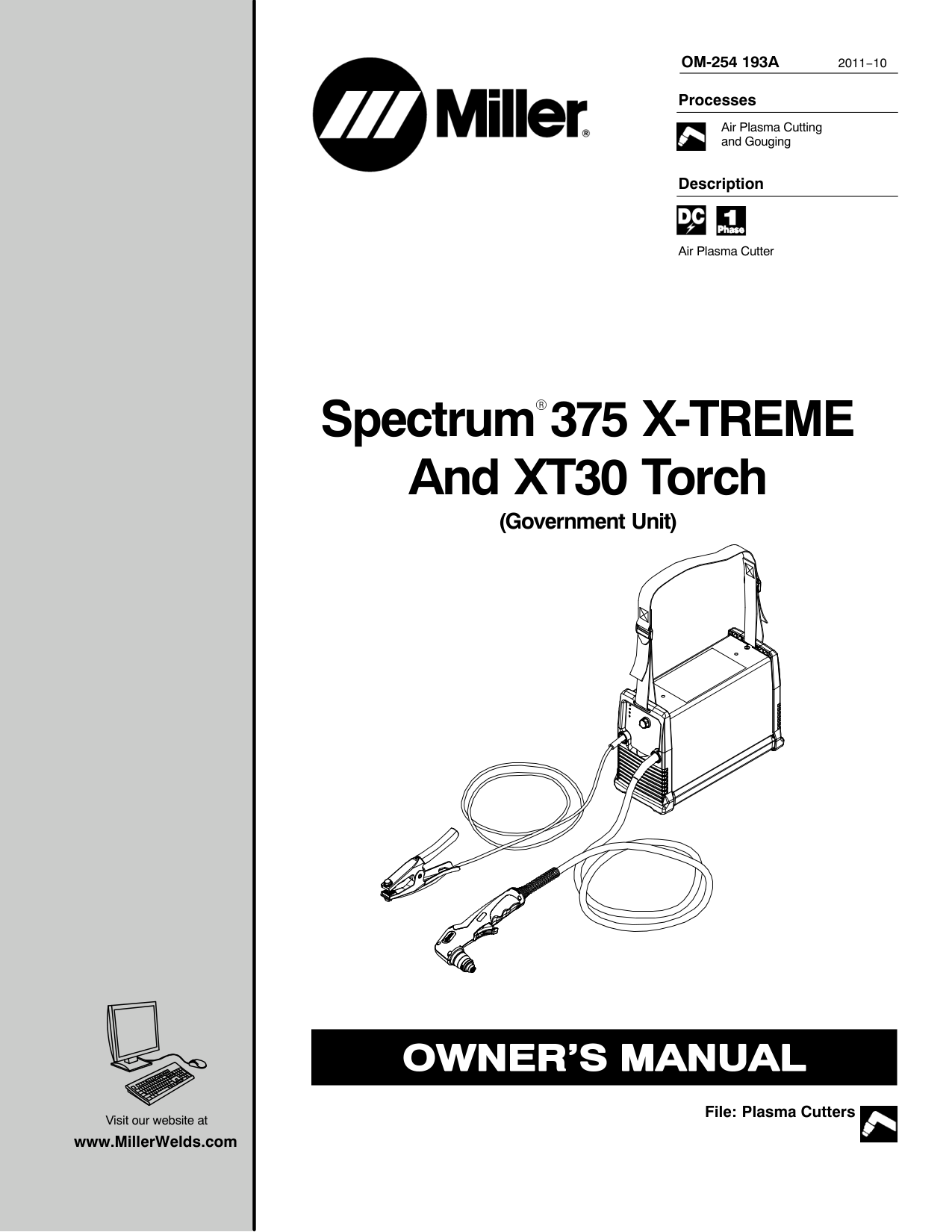Miller Spectrum 375 Plasma Cutter manual