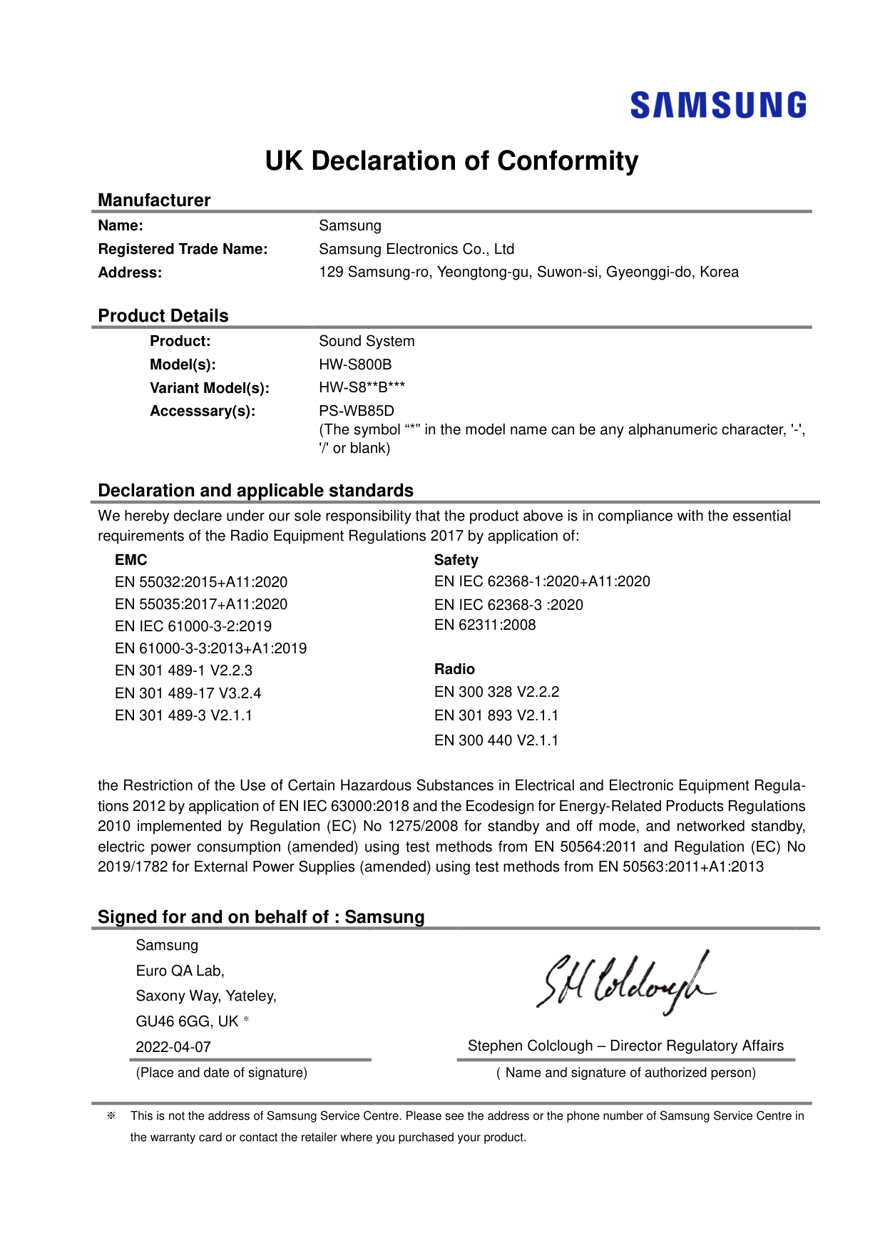 Samsung Samsung Subwoofer Soundbar manual
