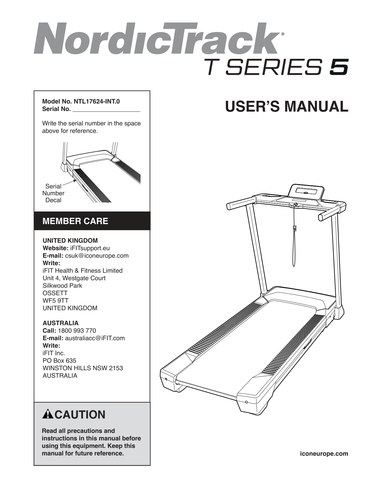 NordicTrack T Series Treadmill manual