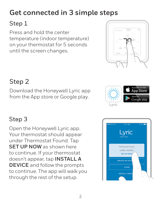 Manual page 2 — Honeywell error Low battery icon