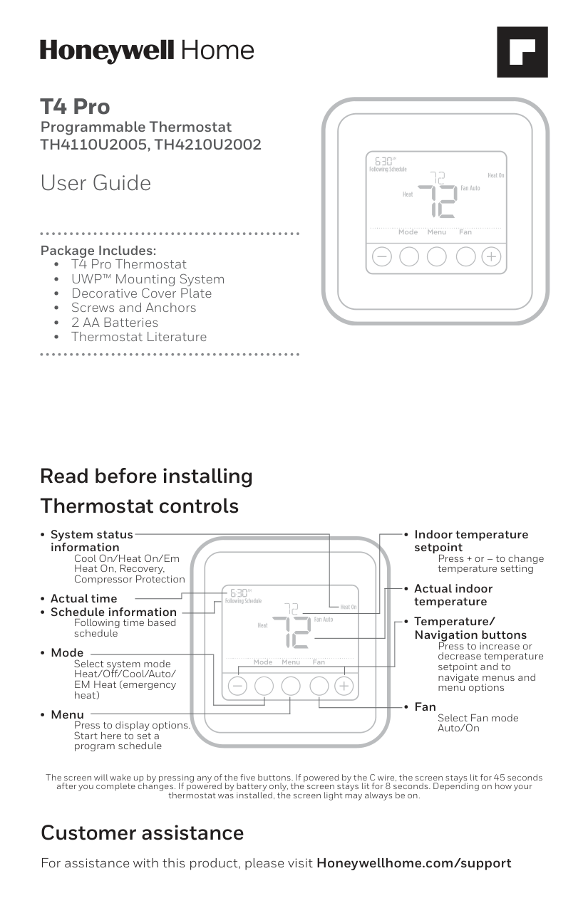 Honeywell T4 Pro Thermostat manual