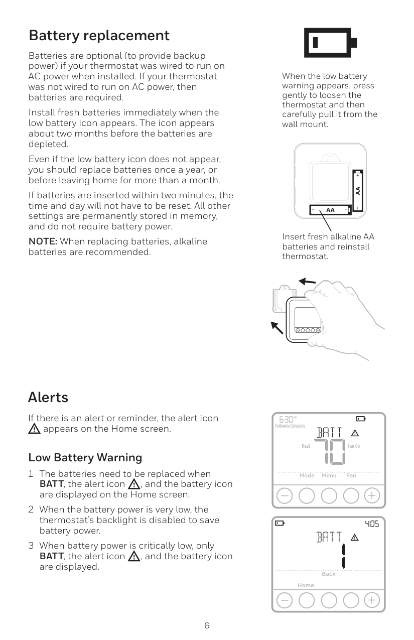Manual page 6 — Honeywell error BATT