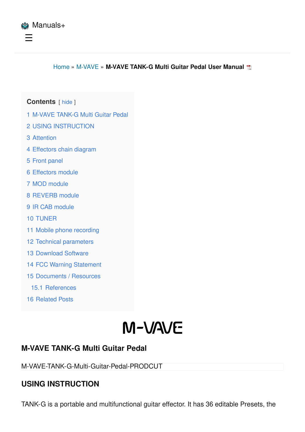 M Vave Vave Tank G Multi Guitar Pedal manual