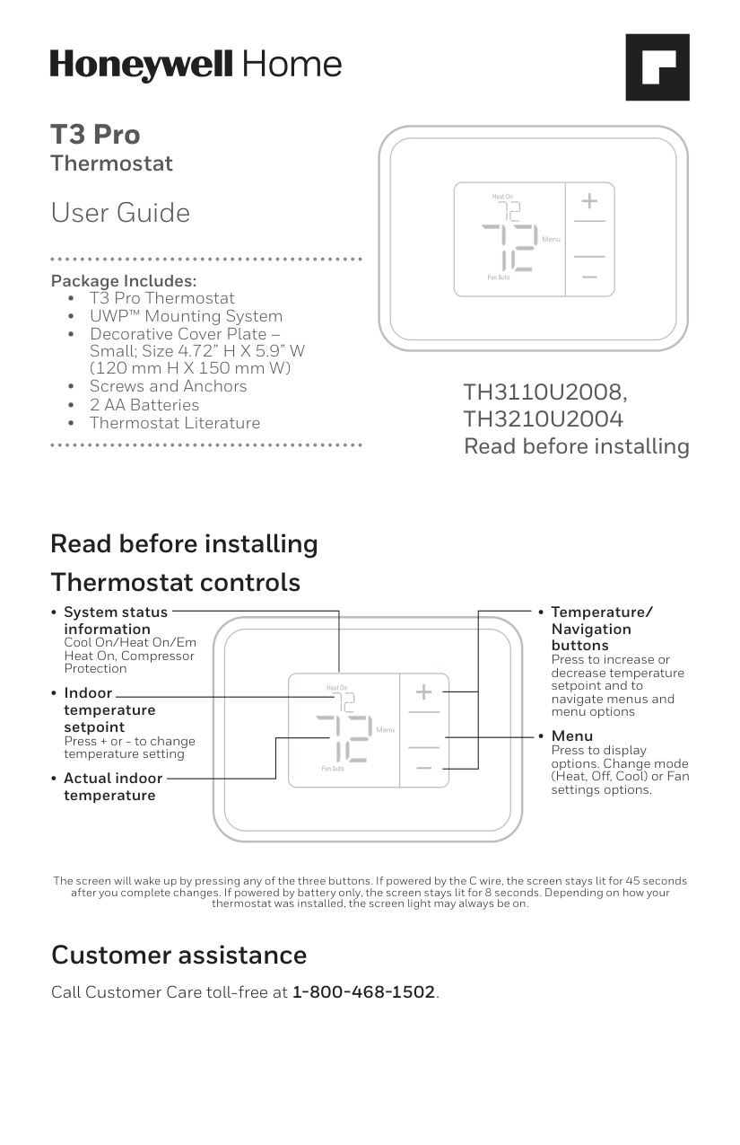 Honeywell TH3110U2008 Thermostat manual