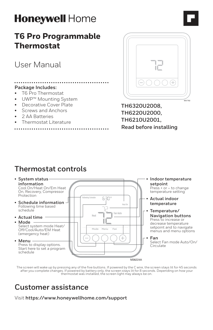 Honeywell T6 Pro Smart Thermostat manual