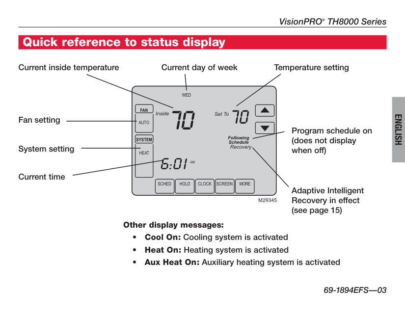 Manual page 7 — Honeywell error Aux Heat On
