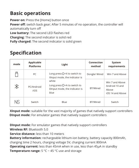 Manual page 6 — Flydigi error Second indicator is solid red