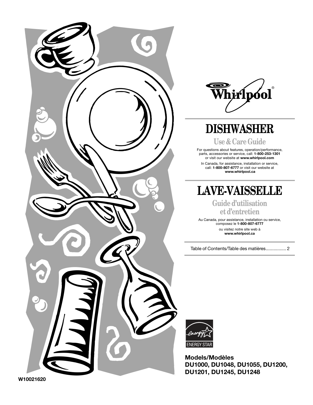 Whirlpool W10021620 Built-In Dishwasher