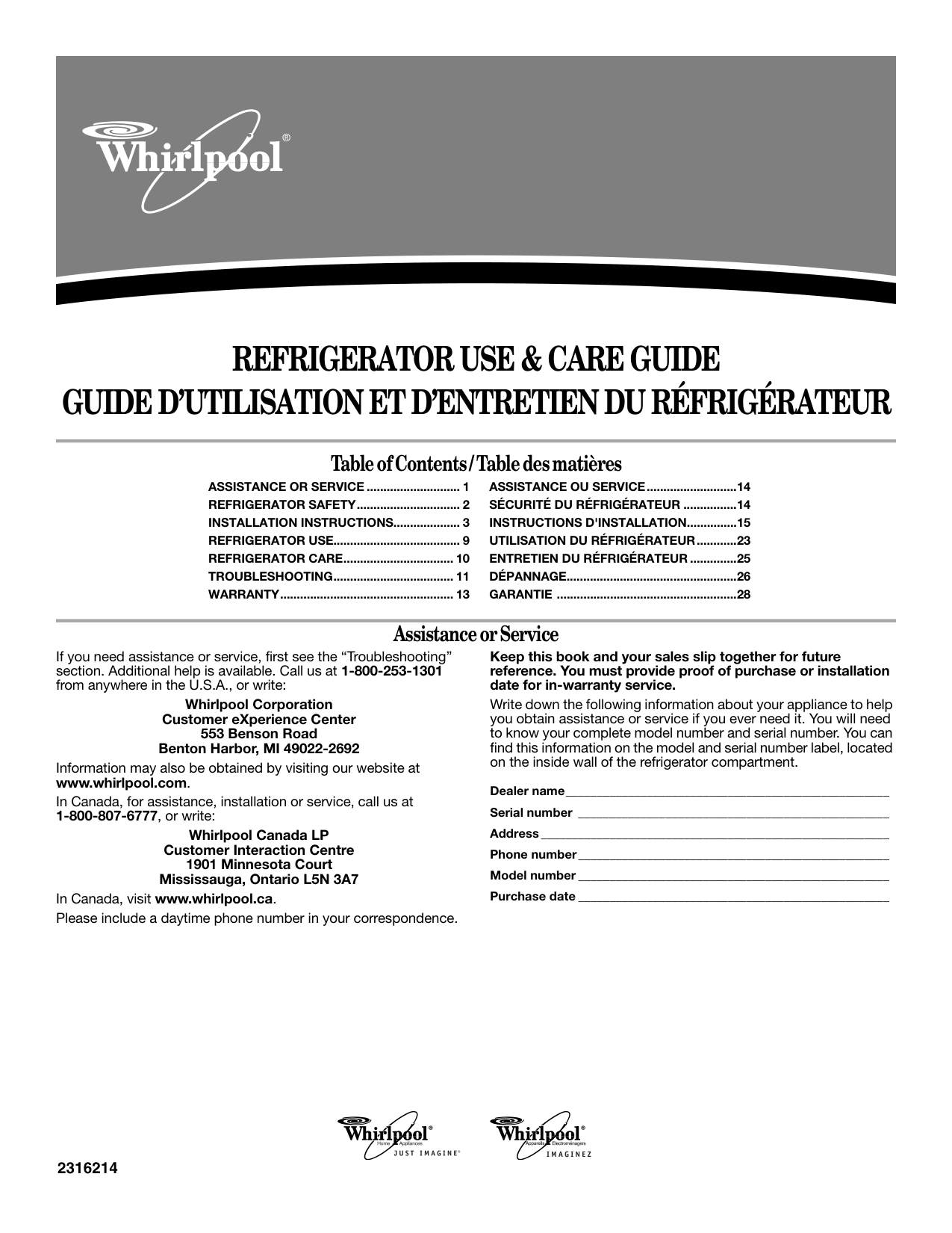 Whirlpool Refrigerator (Owners-Manual-231621)