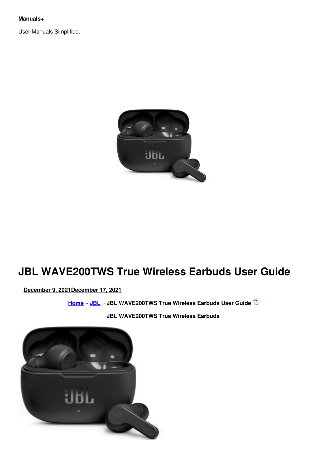 Jbl Wave 200TWS Wireless Earbuds manual
