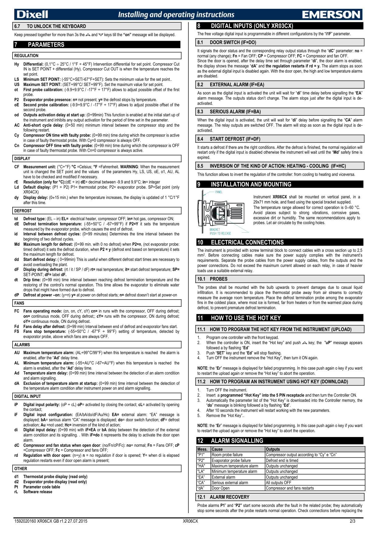 Manual page 2 — Dixell error dA