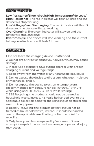 Manual page 4 — Vaporesso error Current battery level indicator flashes 3 times